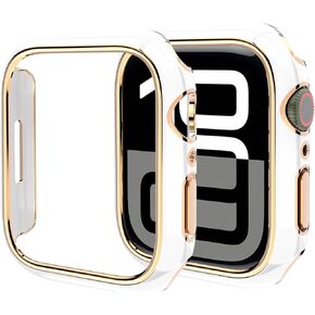 Miimall Compatible with Apple Watch 10 46mm Case, Slim and Lightweight Full Protective Face Cover for Women Men, Hard PC Frame Protector for iWatch 46mm (White+Rose Gold)
