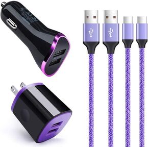 Type C Car Charger, Wall Charger Plug 6ft USB C Cable Fast Charging Cord for Samsung Galaxy A16 5G A15 A35 A50 A20 S10E S23 S22 S21 FE S10 A80 S9 A21 S20 A14,LG Stylo 6 5 4 V60 ThinQ V50 V40 V30 V20