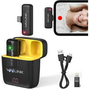 WAVLINK Wireless Lavalier Microphone for iPhone 15 Android Vlog, Clip on Lapel Dual Mic System & USB-C Input & Battery Case for YouTube Facebook Live, Video Recording(2*TX+1*RX) in Saudi Arabia