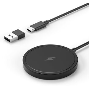 Wireless Charger, 15W Max Fast Magnetic Wireless Charging Pad Compatible with iPhone 15/14/13/12 with USB-A Converter Black