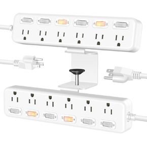 2 in 1 Desktop Clamp Power Strip, Dual Layer Under Desk Power Strip,Removable Clamp Power Outlet with 12AC Outlets & Individual Switches, for Home Office Accessory(6.5FT)