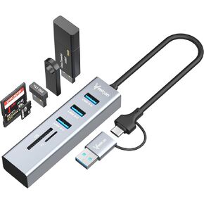 USB C Hub,3-Port USB 3.0 Hub Splitter with USB A Adapter, SD/TF Card Reader, Portable 5 in 1 Multi Ports USB Expander for PC, Laptop, MacBook, Xbox, Flash Drive, HDD, Console, Printer,Camera