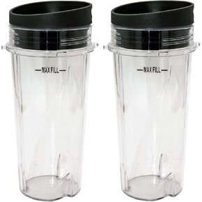 Blendin Replacement 16oz Single Serve Cup with To Go Lid, Compatible with Ninja Blenders with 4 Tabs and 3 1/8" Diameter (2 Pack)