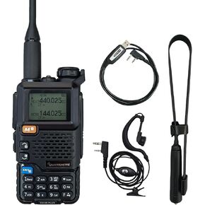 UV-5R Plus Radio NOAA USB-C Charging Ham Radio AM FM Long Range RT-600 Air Band Tri-Band with 18.89in Tactical Antenna Headset and Programming Cable