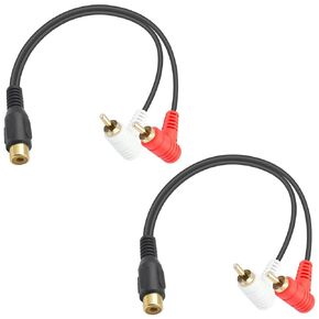 Duttek Short RCA Y Splitter Cable 8In/20cm, 90 Degree Righter Anglet 1 Female to 2 Male RCA Splitter Cable Bi-Directional y RCA Adapter Cable for Subwoofer, TV, DVD, Amplifier 2 Pack
