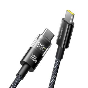 Baseus USB C Cable, 100W 5A Fast Charging USB C Charger Cable with LED Display, Zinc Alloy Nylon Braided USB C to USB C Cable for iPhone 16/Pro/Plus/Pro Max, MacBook, iPad Pro, Galaxy S24/S23 (6.6ft)