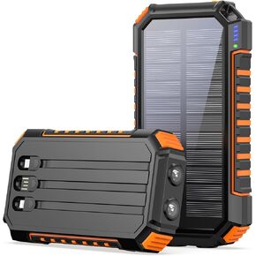 Riapow Solar Charger Power Bank - 27000mAh Portable Phone Charger with Built-in USB Cables 3.0A Fast Charge Battery Pack, 5 Outputs & 2 Inputs for Smartphone, Tablet