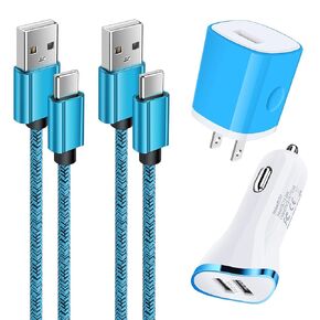 USB Fast Charger Kit for Google Pixel 9pro xl/9/8a/8/8pro/7/7a/6pro/6a/5/4a/3/3a/3XL/2, Wall Charger Plug+Car Phone Charger+2X Nylon-Braided USB A to USB C Cables (3ft) for Samsung Galaxy S24,S23,S22