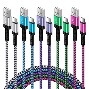 كابل شاحن USB C شحن سريع سلك طاقة Android 3A 5Pack/5FT مضفر USB A إلى نوع C كابل شاحن لهاتف Samsung Galaxy S24 Ultra، S23 FE، A15، A14 5G، A54، A34، Z Fold 5، S22 S21 S20، Pixel 8 7 6 برو 7أ 5 in Kuwait