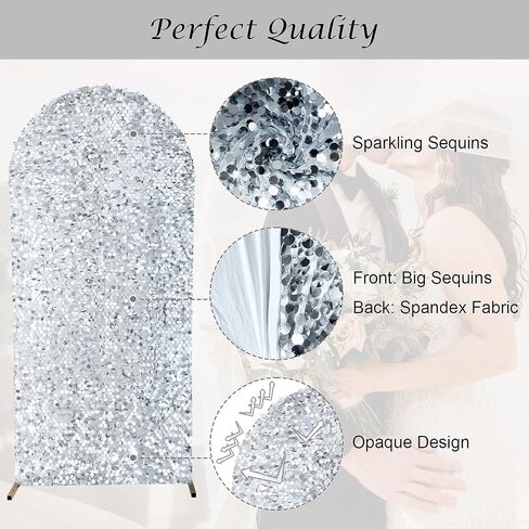 SaitiMade 7.2 FT Silver Bling Sequin Arch Backdrop Cover | Wedding Arch Stand Cover, Round Top Fitted Chiara Backdrop Cover for Birthday Party Ceremony Baby Shower Banquet Decoration in Saudi Arabia