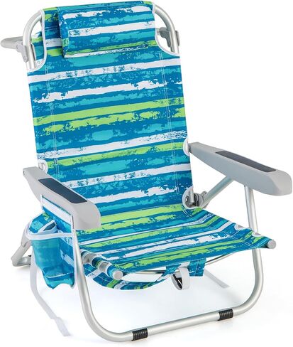 GYMAX Beach Chair, 330lbs Backpack Lounger with 5-Position Backrest, Storage Bag, Side Pocket, Towel Bar & Headrest, Foldable Low Beach Lounge, Portable Aluminum Lay Out Camp Chair (1, Pink) in Saudi Arabia