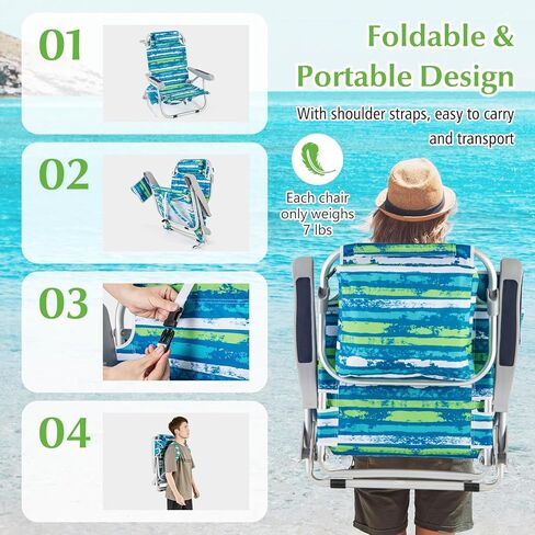 GYMAX Beach Chair, 330lbs Backpack Lounger with 5-Position Backrest, Storage Bag, Side Pocket, Towel Bar & Headrest, Foldable Low Beach Lounge, Portable Aluminum Lay Out Camp Chair (1, Pink) in Saudi Arabia
