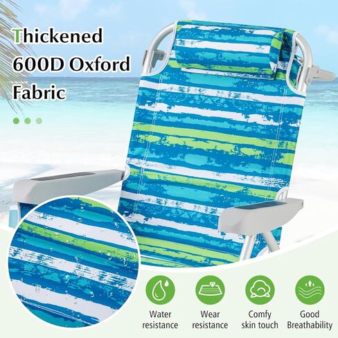 GYMAX Beach Chair, 330lbs Backpack Lounger with 5-Position Backrest, Storage Bag, Side Pocket, Towel Bar & Headrest, Foldable Low Beach Lounge, Portable Aluminum Lay Out Camp Chair (1, Pink) in Saudi Arabia