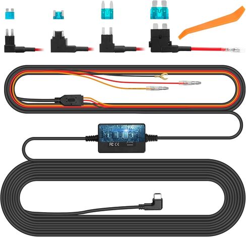 NexiGo Dash Cam Hardwire Kit مع مجموعة الصمامات لـ D90 (الجيل 3)، طقم أسلاك 11.48FT لكاميرا Dash Cam مع منفذ من النوع C، حماية الجهد المنخفض، مراقبة 24 ساعة، 12 فولت - 24 فولت إلى 5 فولت / 3 أمبير in Kuwait