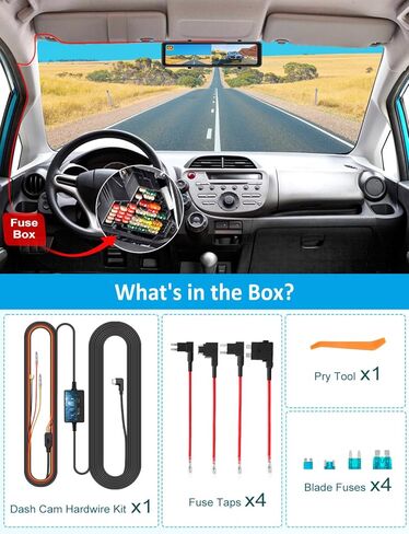 NexiGo Dash Cam Hardwire Kit مع مجموعة الصمامات لـ D90 (الجيل 3)، طقم أسلاك 11.48FT لكاميرا Dash Cam مع منفذ من النوع C، حماية الجهد المنخفض، مراقبة 24 ساعة، 12 فولت - 24 فولت إلى 5 فولت / 3 أمبير in Kuwait