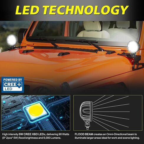 5 Inch 90W Round Spot LED Lights CREE LED Off Road Lights 9000LM Round LED Fog Lights Driving Light Bumper Lights 2PCS for Truck Pickup UTV ATV Golf Cart Tractor Jeep in Saudi Arabia