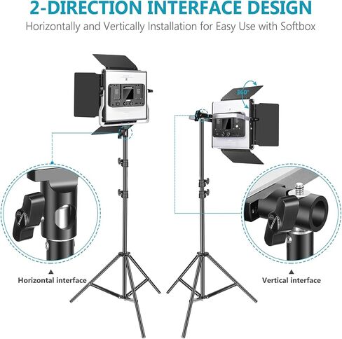 NEEWER 2 Pack Bi Color 660 LED Video Light and Stand Kit: (2) 3200-5600K CRI 96+ Dimmable Light with U Bracket and Barndoor, (2) 75 inches Light Stand for Studio Photography, Video Recording (Black) in Saudi Arabia
