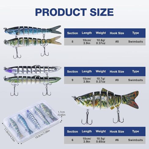 Goture Bass الصيد السحر، نابض بالحياة صوتها سويمبيت لباس سمك السلمون المرقط Walleye الكرابي بايك، بطيئة غرق جزء السباحة الطعم الصيد السحر للمياه العذبة والمياه المالحة، باس السحر مع صندوق معالجة in Kuwait