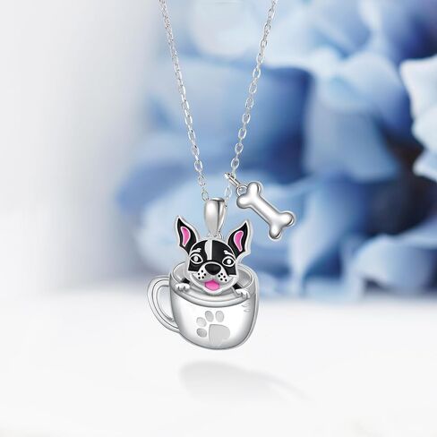 SVODEA Black Cat Necklace for Girls,925 Sterling Silver Cup Cat Pendant Fish Necklaces,Cute Animal Jewelry Gift for Women Mom Daughter Wife,18''-20'' in Kuwait