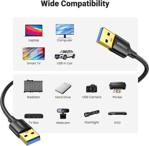 UGREEN USB to USB, 5 Gbps USB 3.0 Cable, Nylon Durable Male to Male Cable, Compatible with Hard Drive, Cooling Fan/pad, Camera, DVD Player, TV, Flash Light, Hub, Monitor, Speaker, and More 3.3 FT in Saudi Arabia
