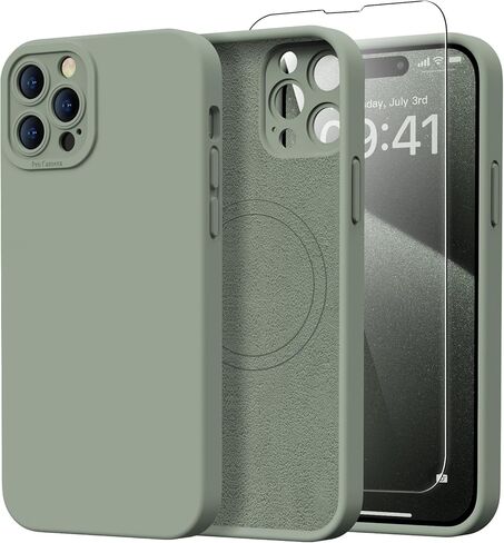 حافظة مغناطيسية لهاتف iPhone 13 Pro مع واقي شاشة - متوافقة مع MagSafe - حماية مطورة للكاميرا - حافظة هاتف واقية مقاومة للصدمات من السيليكون مقاس 6.1 بوصة للرجال والنساء والفتيات، أزرق بورسلين in Kuwait