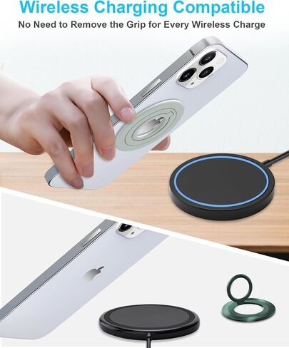UKJENT Phone Ring Holder Grip - Compatible MagSafe, Ultra Thin Flat Phone Grip for Wireless Charging Car Mount MagSafe Accessories, Strong Adhesive Finger Holder Grip, Black in Saudi Arabia