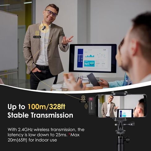WAVLINK Wireless Lavalier Microphone for iPhone 15 Android Vlog, Clip on Lapel Dual Mic System & USB-C Input & Battery Case for YouTube Facebook Live, Video Recording(2*TX+1*RX) in Saudi Arabia
