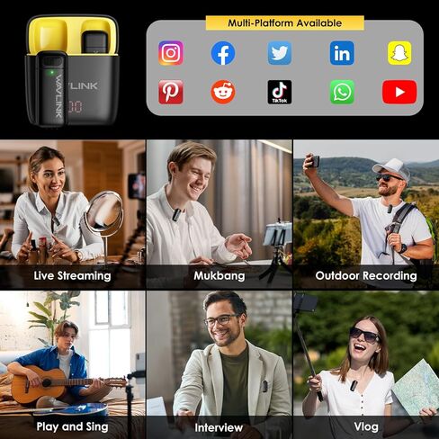 WAVLINK Wireless Lavalier Microphone for iPhone 15 Android Vlog, Clip on Lapel Dual Mic System & USB-C Input & Battery Case for YouTube Facebook Live, Video Recording(2*TX+1*RX) in Saudi Arabia