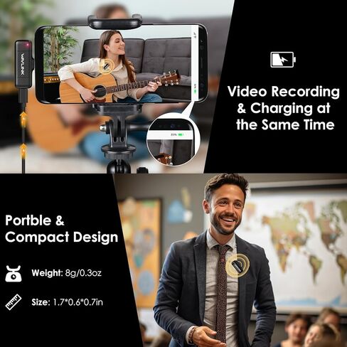 WAVLINK Wireless Lavalier Microphone for iPhone 15 Android Vlog, Clip on Lapel Dual Mic System & USB-C Input & Battery Case for YouTube Facebook Live, Video Recording(2*TX+1*RX) in Saudi Arabia