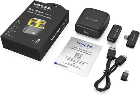 WAVLINK Wireless Lavalier Microphone for iPhone 15 Android Vlog, Clip on Lapel Dual Mic System & USB-C Input & Battery Case for YouTube Facebook Live, Video Recording(2*TX+1*RX) in Saudi Arabia