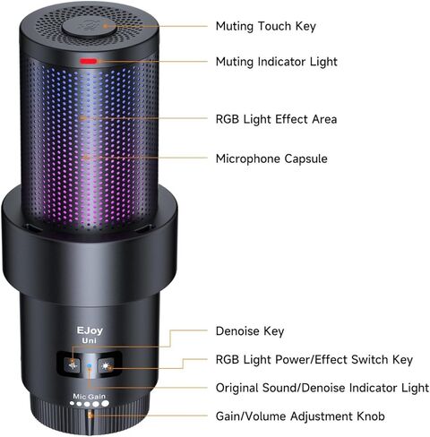 comica EJoy Uni (D)-White Microphone for Computer and Smartphone,RGB Cardioid Condenser Gaming Mic for Podcasting,Streaming,Recording,with Desktop Stand in Kuwait