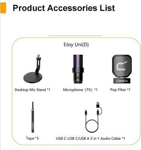 comica EJoy Uni (D)-White Microphone for Computer and Smartphone,RGB Cardioid Condenser Gaming Mic for Podcasting,Streaming,Recording,with Desktop Stand in Kuwait