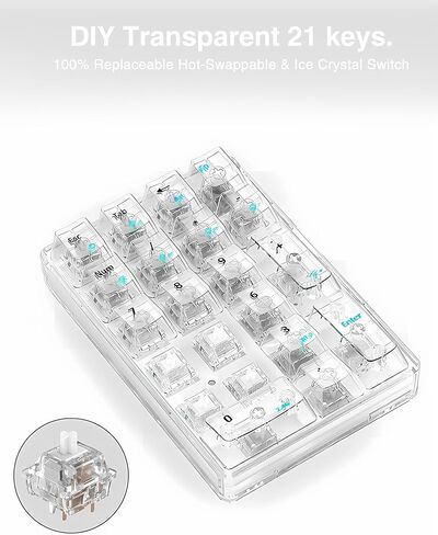 لوحة أرقام AULA ذات 21 مفتاحًا ثلاثي الوضع، لوحة أرقام شفافة لاسلكية، لوحة أرقام ميكانيكية قابلة للتبديل السريع، لوحة مفاتيح لوحة أرقام مع أغطية مفاتيح شفافة، 18 لوحة مفاتيح رقمية بإضاءة خلفية (أبيض) in Kuwait
