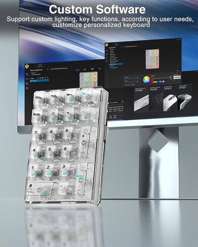 لوحة أرقام AULA ذات 21 مفتاحًا ثلاثي الوضع، لوحة أرقام شفافة لاسلكية، لوحة أرقام ميكانيكية قابلة للتبديل السريع، لوحة مفاتيح لوحة أرقام مع أغطية مفاتيح شفافة، 18 لوحة مفاتيح رقمية بإضاءة خلفية (أبيض) in Kuwait