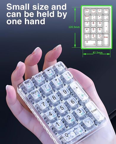 لوحة أرقام AULA ذات 21 مفتاحًا ثلاثي الوضع، لوحة أرقام شفافة لاسلكية، لوحة أرقام ميكانيكية قابلة للتبديل السريع، لوحة مفاتيح لوحة أرقام مع أغطية مفاتيح شفافة، 18 لوحة مفاتيح رقمية بإضاءة خلفية (أبيض) in Kuwait