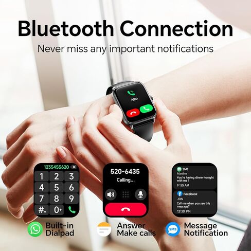 ساعة ذكية للرجال والنساء، جهاز تتبع اللياقة البدنية 1.8 بوصة، متوافق مع Android iPhone Alexa مدمج، مع مراقب النوم SpO2 لمعدل ضربات القلب، مقاومة للماء IP68، الرد على المكالمات وإجراء المكالمات، 120+ وضع رياضي in Kuwait
