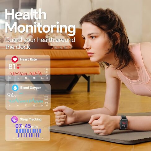 ساعة ذكية للرجال والنساء، جهاز تتبع اللياقة البدنية 1.8 بوصة، متوافق مع Android iPhone Alexa مدمج، مع مراقب النوم SpO2 لمعدل ضربات القلب، مقاومة للماء IP68، الرد على المكالمات وإجراء المكالمات، 120+ وضع رياضي in Kuwait