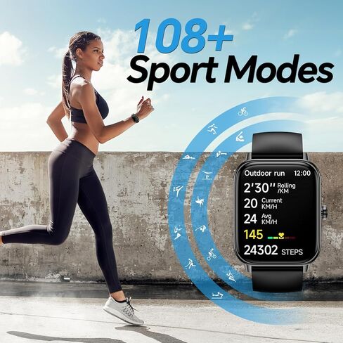 ساعة ذكية للرجال والنساء، جهاز تتبع اللياقة البدنية 1.8 بوصة، متوافق مع Android iPhone Alexa مدمج، مع مراقب النوم SpO2 لمعدل ضربات القلب، مقاومة للماء IP68، الرد على المكالمات وإجراء المكالمات، 120+ وضع رياضي in Kuwait