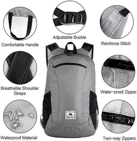 Hiking Daypack, Water Resistant Lightweight Foldable Backpack for Travel Camping Outdoor, Black, 20L in Saudi Arabia