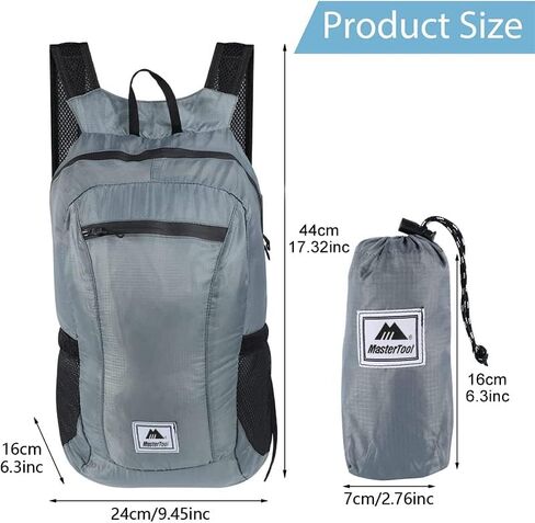 Hiking Daypack, Water Resistant Lightweight Foldable Backpack for Travel Camping Outdoor, Black, 20L in Saudi Arabia