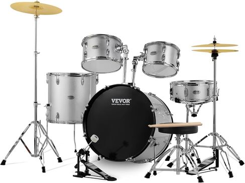 VEVOR Adult Drum Set, 5-Piece, 22 inches Complete Full Size Drum Kit with Bass Toms Snare Floor Drum Adjustable Throne Stands Cymbal Hi-Hat Pedal and Drumsticks, Beginner Drum Kit for Adults, Black in Saudi Arabia