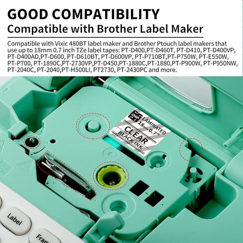 شريط ملصقات D480BT 4B11Z، بديل شريط ملصقات Brother المتوافق لشريط ملصقات Brother TZe المصفح P Touch 18 مم 0.7 بوصة أسود على شفاف لPTD400 PTD410 PTD460 PTD600 PTD610، 3 عبوات in Kuwait