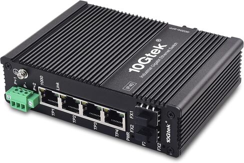 10Gtek Industrial IP40, 6-Port Gigabit Ethernet Switch (w/20-km SFP transceiver), G0204i, DIN-Rail Mount (Power Supply is not Included) in Kuwait