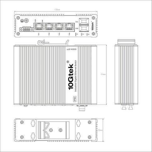 10Gtek Industrial IP40, 6-Port Gigabit Ethernet Switch (w/20-km SFP transceiver), G0204i, DIN-Rail Mount (Power Supply is not Included) in Kuwait