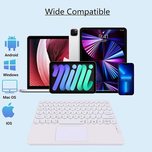 Slim Portable Wireless Bluetooth Keyboard,10 inch 7 Colors Backlit Rechargeable Keyboard for Android Tablet Cell Phone Smartphone iPad iOS Windows Universal Devices (White) in Kuwait