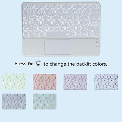 Slim Portable Wireless Bluetooth Keyboard,10 inch 7 Colors Backlit Rechargeable Keyboard for Android Tablet Cell Phone Smartphone iPad iOS Windows Universal Devices (White) in Kuwait