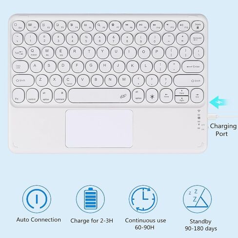 Slim Portable Wireless Bluetooth Keyboard,10 inch 7 Colors Backlit Rechargeable Keyboard for Android Tablet Cell Phone Smartphone iPad iOS Windows Universal Devices (White) in Kuwait