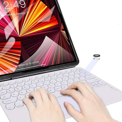 Slim Portable Wireless Bluetooth Keyboard,10 inch 7 Colors Backlit Rechargeable Keyboard for Android Tablet Cell Phone Smartphone iPad iOS Windows Universal Devices (White) in Kuwait