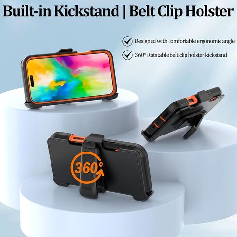 for iPhone 16 Pro Max Phone Case: Heavy Duty Shockproof Armor Protector Case Cover with Belt Clip Holster for Apple iPhone 16 Pro Max 6.9 Phone Case (Black+Orange) in Saudi Arabia