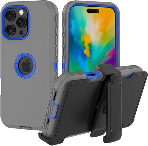for iPhone 16 Pro Max Phone Case: Heavy Duty Shockproof Armor Protector Case Cover with Belt Clip Holster for Apple iPhone 16 Pro Max 6.9 Phone Case (Black+Orange) in Saudi Arabia